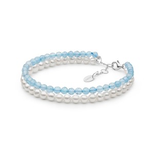 Bratara dubla cu acvamarin si perle cu argint DiAmanti 232-42B-G (Argint 925‰ 0,65 g.)